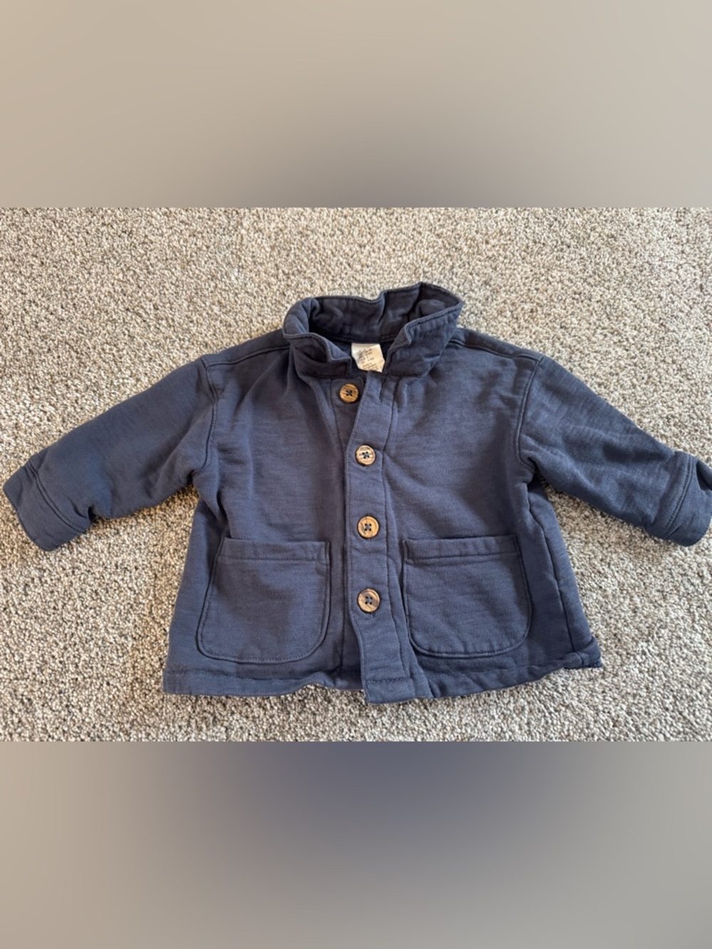 H&M Navy Button-Front Baby Light Jacket with Patch Pockets 9 Month
